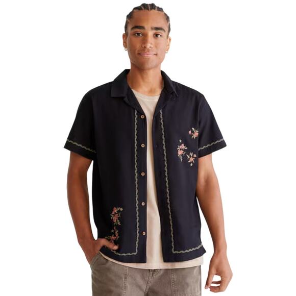 NWT Aeropostale Cotton Linen Embroidered Floral Short Sleeve Button Up Size S - Picture 1 of 11